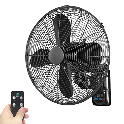 Ventilador De Pared Para Garaje - Ventilador Con Control Remoto Oscilante - Ventilador De Enfriamiento Silencioso - Para Dormitorio, Invernadero, Gimnasio, Oficina,,Black-18In/500mm X 550mm X 300mm