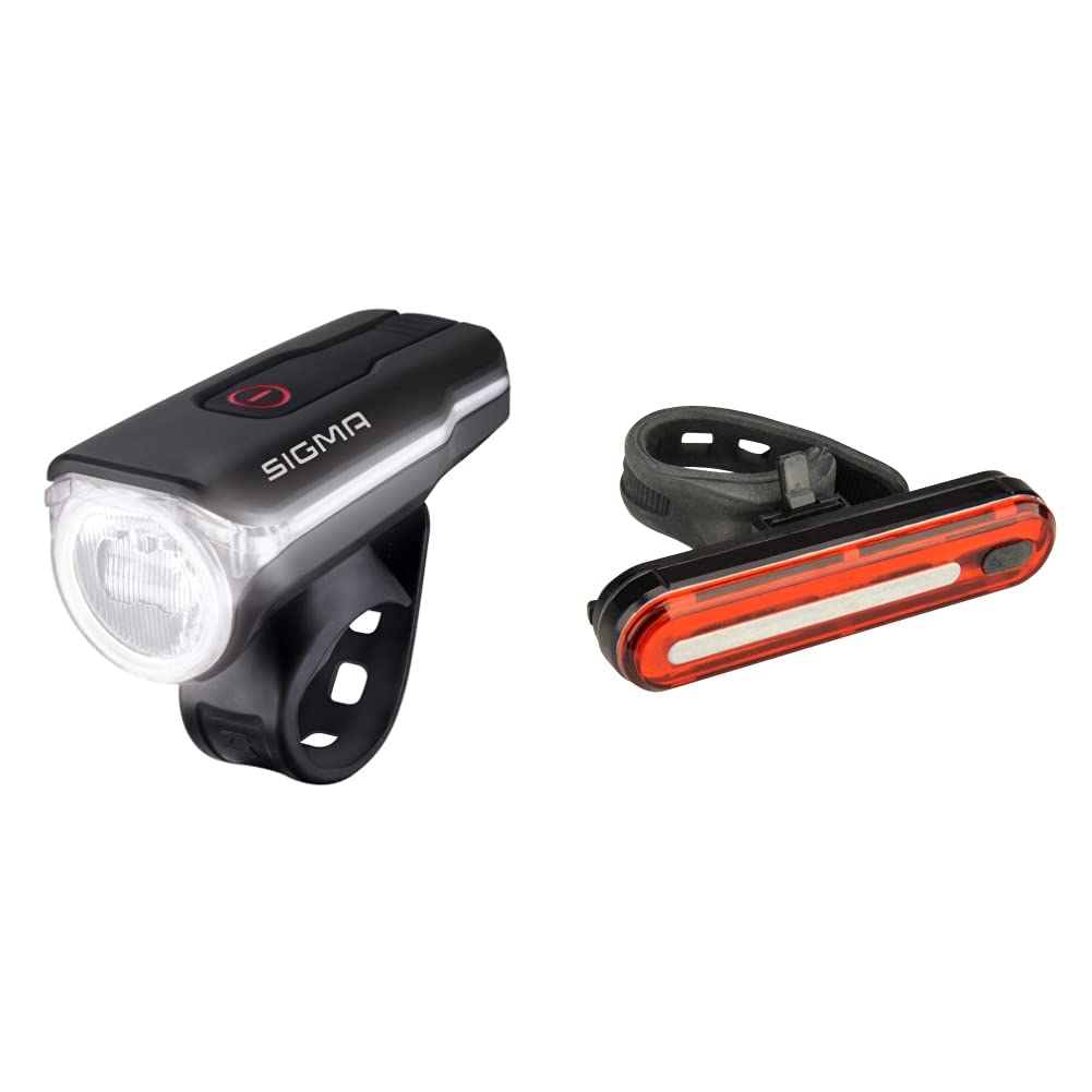 SIGMA SPORT Fahrradbeleuchtung Aura 60 USB, 60 LUX, Frontlicht, StVZO zugelassen, 3 Leuchtmodi & Fischer Fahrrad LED Akku-Stableuchte, 50 LEDs, Rücklicht, mit Akku und USB-Ladefunktion