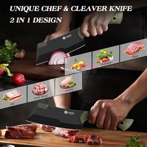 5.5 Inch Butcher Knife Meat Cleaver Knife with Sheath, Kitchen Chef Knives for Meat Cutting Bone Chopping with Full Tang G10 Handle, 14C28N High Carbon Stainless Steel for Home and Outdoor - Image 4