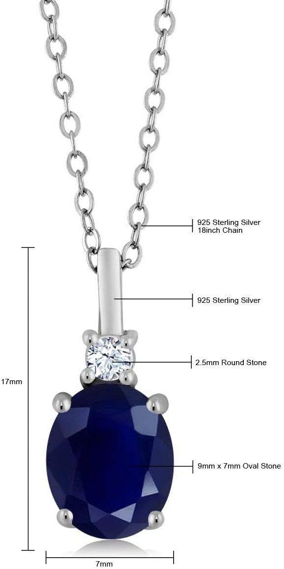 Gem Stone King 2.55 Cttw Blue Sapphire Necklace For Women | 925 Sterling Silver | Gemstone Birthstone | Oval 9X7MM Pendant Necklace | With 18 Inch Silver Chain - Image 5