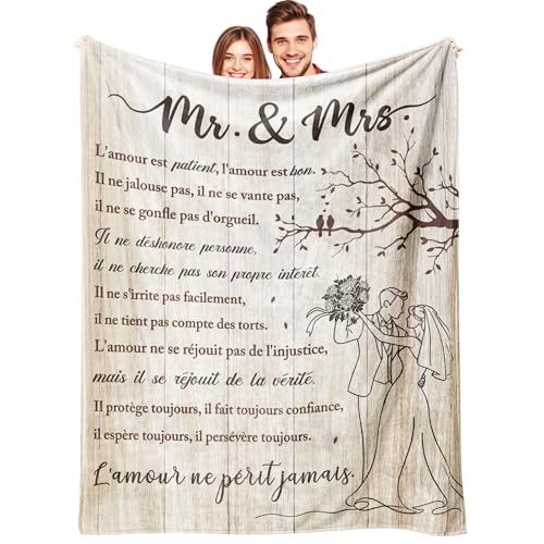 Giftasy Cadeau Mariage Couple - Plaid Couverture Mr. &Mrs. Romantique, Cadeau Couple pour Pacs, Mariés, Jeunes Mariés, Anniversaire de Mariage Original et...