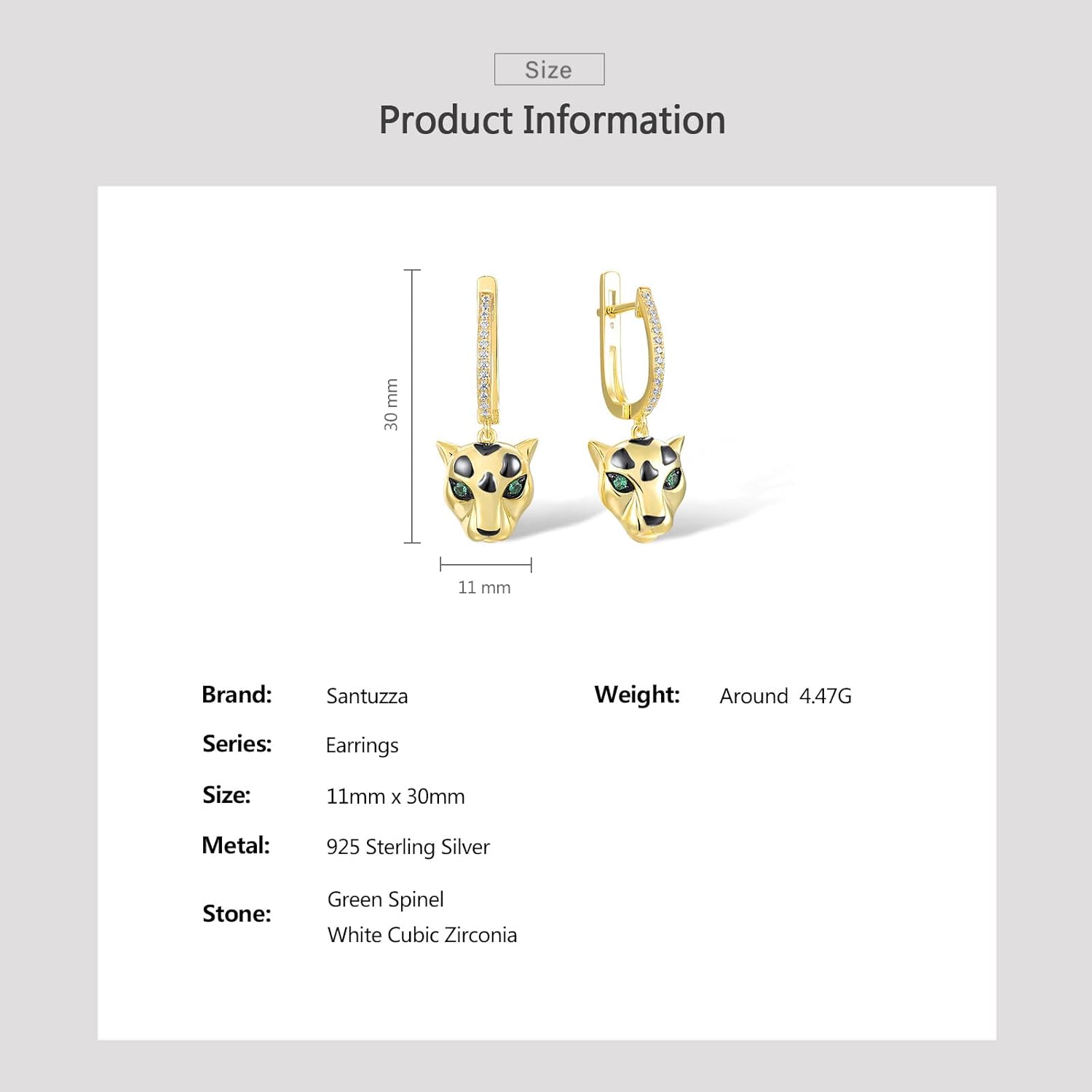 Santuzza Sterling Silver Hypoallergenic Panther Earrings for Women - Image 4