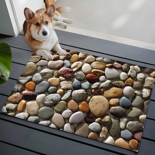 Tapete pequeño 2x3 para interior con diseño de piedras de río