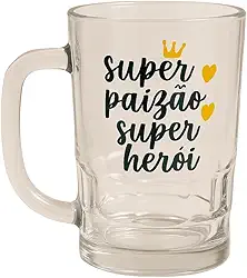 Caneca de Vidro Pai 340ml - Presente Criativo Para Pai e Padrasto Ideal para Cerveja, Drinks e Sucos – Vidro Reforçado e Alça Confortável Natal Aniversário e Dia dos Pais (Paizão Super Herói)