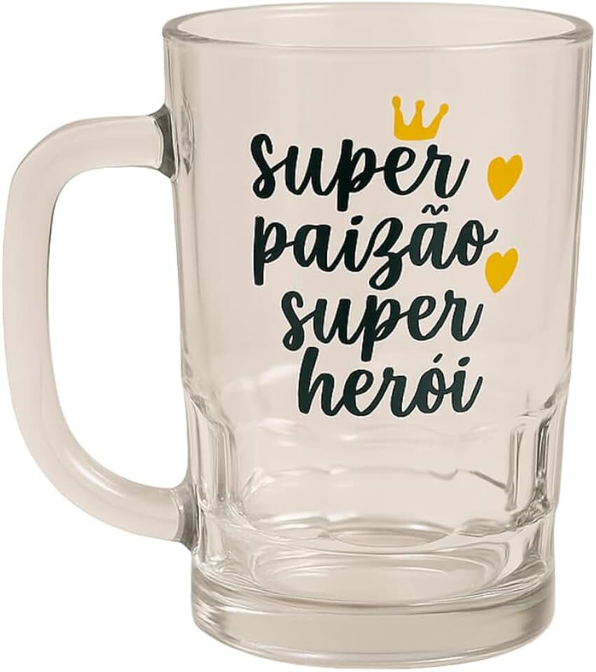 Caneca de Vidro Pai 340ml - Presente Criativo Para Pai e Padrasto Ideal para Cerveja, Drinks e Sucos – Vidro Reforçado e Alça Confortável Natal Aniversário e Dia dos Pais (Paizão Super Herói)