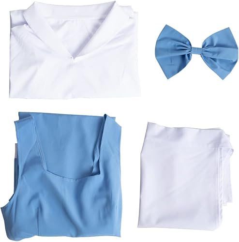 Vista 5 de Aiugko Vestido azul para mujer, disfraz de Bella de belleza, princesa, Halloween, Navidad, disfraz de disfraces