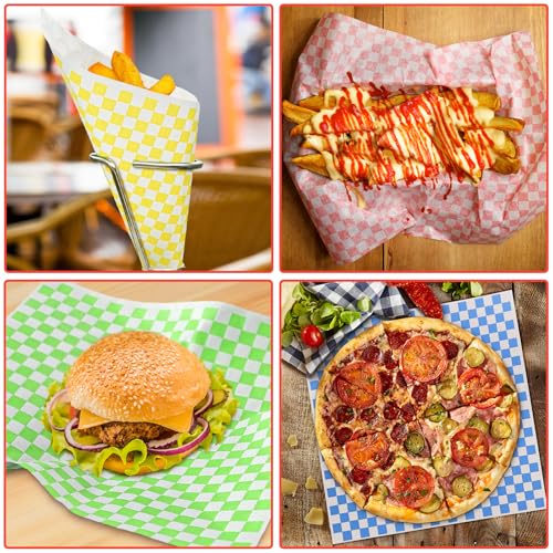 960 Pieces Deli Wax Paper Sheets 12 x 12 inches Checkered Sandwich Wrapping Paper Food Basket Liners for Food Serving, Party, Festival and Outdoors, 6 Colors