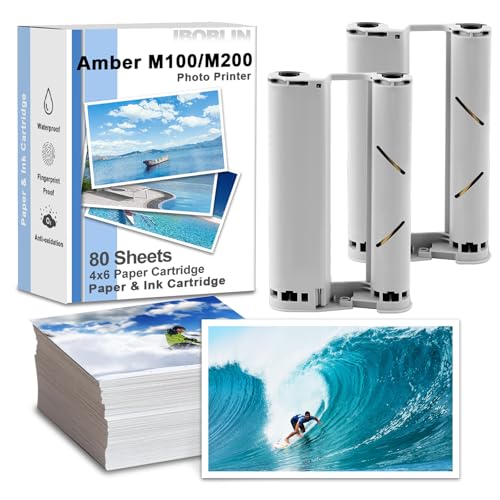 Image of Compatible for Liene Amber M100 /M200 4x6 Photo Printer Ink Cartridge-2 Cartridges Refill and Photo Paper- 80 Sheets with DHP512 /DHP513 Photo Printers