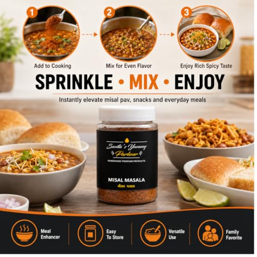 Image of Savita's Yummy Parlour Misal Masala - 100g | Authentic Maharashtrian Spice Blend | Homemade Premium Masala for Spicy & Flavorful Misal