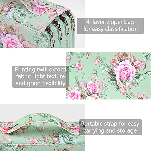 Image of Vomgomfom 200 Slots Pencil Case 4-Layer PU Leather, Handle, Green Rose