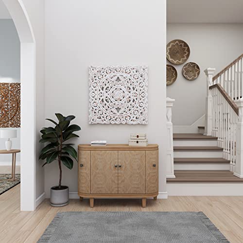 Deco 79 Wood Floral Handmade Intricately Carved Wall Decor With Mandala Design, 36" X 2" X 36", White #TOP6