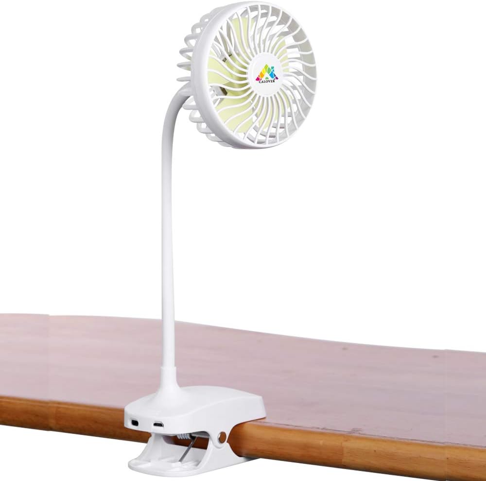 Battery Operated Clip On Mini Desk USB Fan With 2600mAH Rechargeable Battery & USB Cable. 360°Rotation Cooling Portable Small Stroller Fan for Baby, Car Seat, Gym, Travel, Treadmill (White)