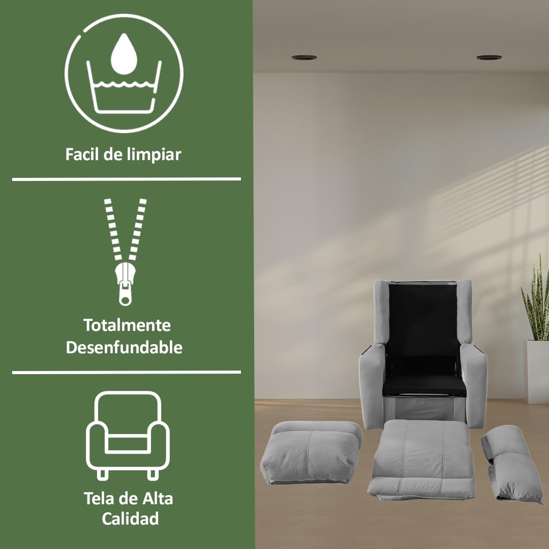 Genérico Sillon Relax Reclinable Electrico, Gravedad Cero | Desenfundable, Botonera Cromada con Puerto USB | Madera de Pino | Sillones Reclinables | Relax | Silla Sofa | Electrico Moderno | Gris