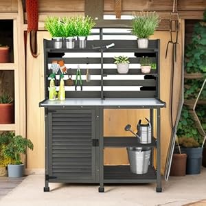 Gdlfpottingbenchtablelargegardenoutdoorworkbenchmetaltabletopworkstationwithstoragecabinetshelfdarkgrey Urban Country Home Decor Gdlf potting bench table large garden outdoor work bench metal tabletop workstation with storage cabinet shelf dark grey urban country home decor