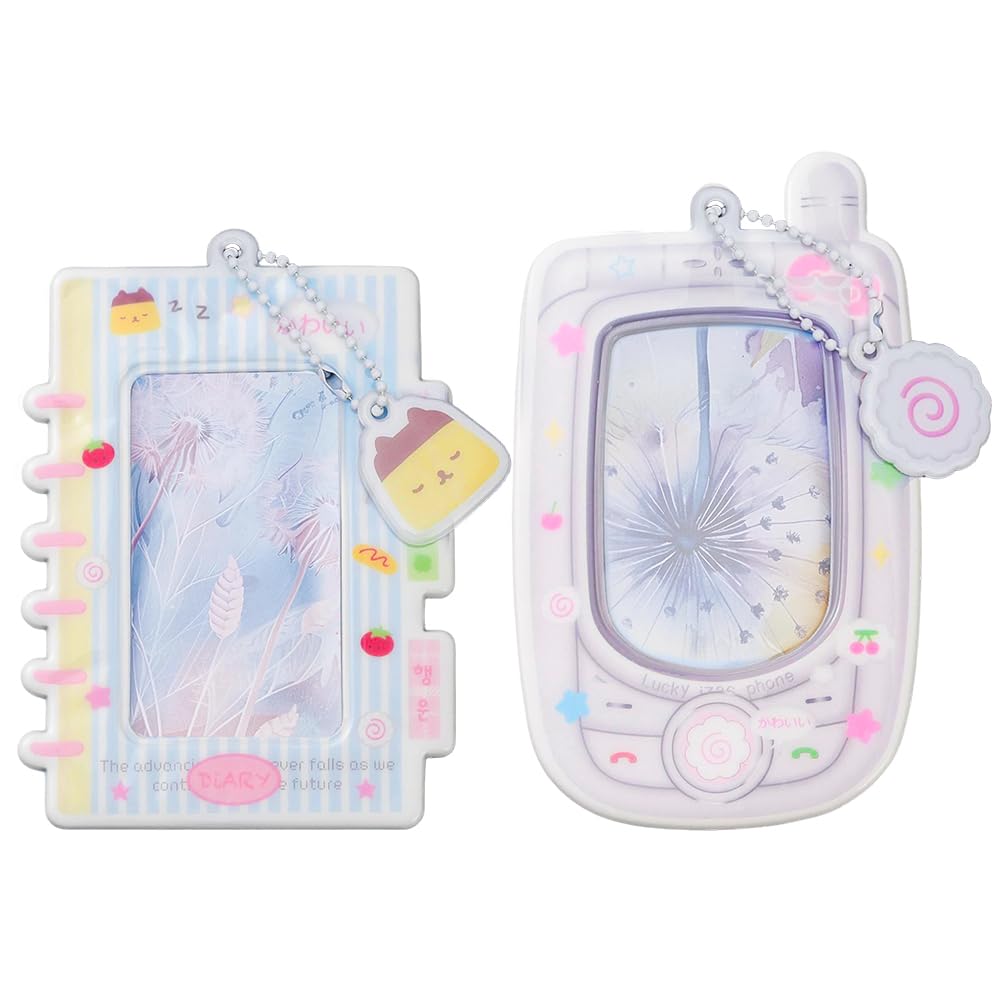 SUNNYCLUE 1 Box 2pcs 3 Inch Photocard Holder Vertical Badge Holders Plastic PVC Cute Note Phone Id Badges Photo Card Keychain Protective Cards Cover for Women Office Credit Photocards Case Protectors
