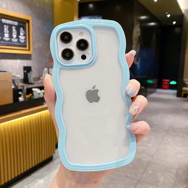 Image of ZR021 for iPhone 16 Pro Max Back Case Cover | Wavy Border Transparent | Slim Fit | Camera Protection | Shockproof TPU Case - Blue
