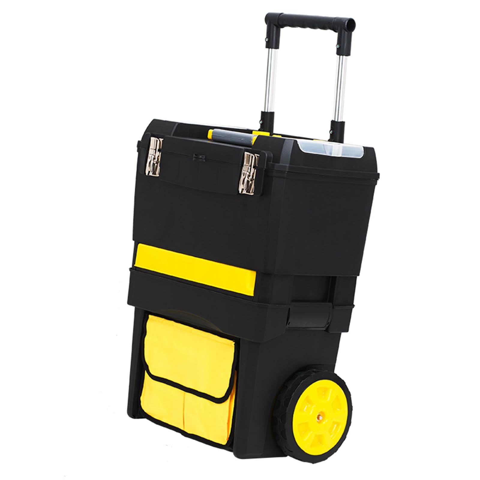SwitZer 2 in 1 Rolling Toolbox on Wheels, Stackable Tool Box with Pull Handle, Plastic Tool Storage System with Organiser, Tool Chest & Tool Trolley for Garage Workshop
