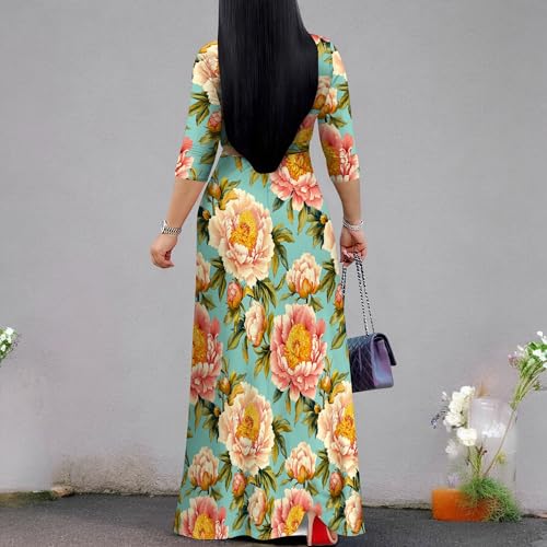 Image of Plus Size Maxi Dress for Women V Neck 3 /4 Sleeve Wrap Dress