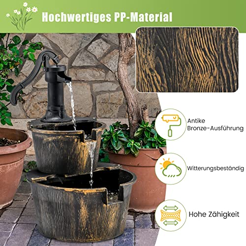 COSTWAY Houten fontein met waterpomp tuinfontein houten vat voor tuin terras gazon achtertuin 45,5 cm x 41 cm x 68 cm - Afbeelding 3