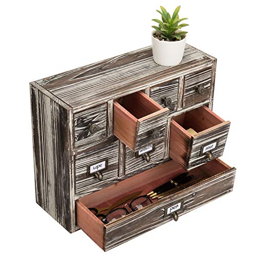 13-Inch Weathered Whitewashed Brown Wood Desktop Organizer, 8 Drawer Jewelry & Craft Supplies Cabinet - Thumbnail 7