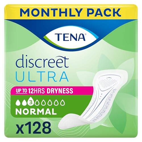 Tena Discreet Ultra Pad Normal Incontinence Pads for Women with Light Bladder Leaks Thinnest Design Ever Specifically Designed for Discreet Protection 8x16p