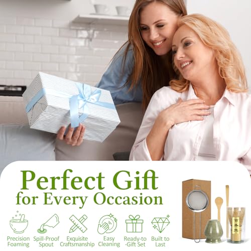 Matcha Schneebesen Set, 5 Stück mit Bambus Matcha Schneebesen, Keramik Chasen Halter, Pulver Starter Sieb, Bambus Schaufel, Löffel, Matcha Tee Herstellung Werkzeuge für Starter Matcha Liebhaber