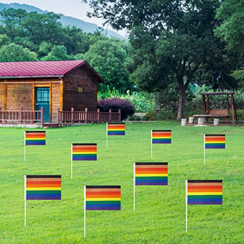 Image of GentleGirl 12 Pack Philadelphia Pride Rainbow Flags Philadelphia Small Mini Hand Held Stick Flag Gay LGBT Festival Party Parades Decorations
