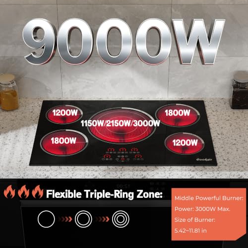 Image of 30 Inch Electric Cooktop 9000W High Power, 240V Hard Wired