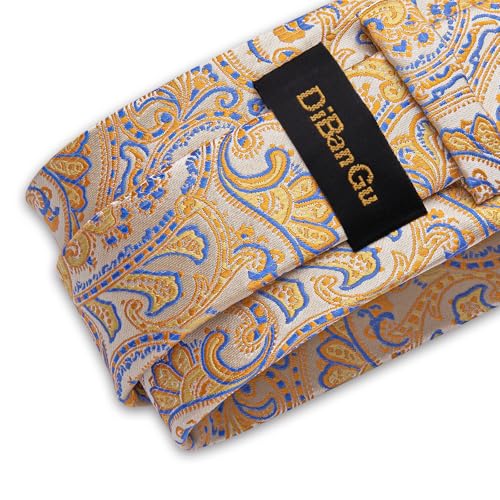 Image of DiBanGu Mens Paisley Tie Sets Silk Jacquard Woven Floral Necktie and Pocket Square Cufflinks Wedding Business Party