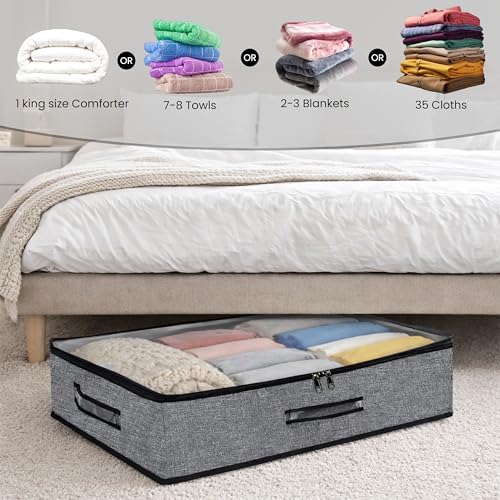 Image of Storite 2 Pack Foldable Underbed Storage Bag - Blankets Clothes Comforters | Breathable Zippered Organizer for Bedroom with Transparent Window and Carry Handles (70 X 45 x 13 cm - Blackgrey)