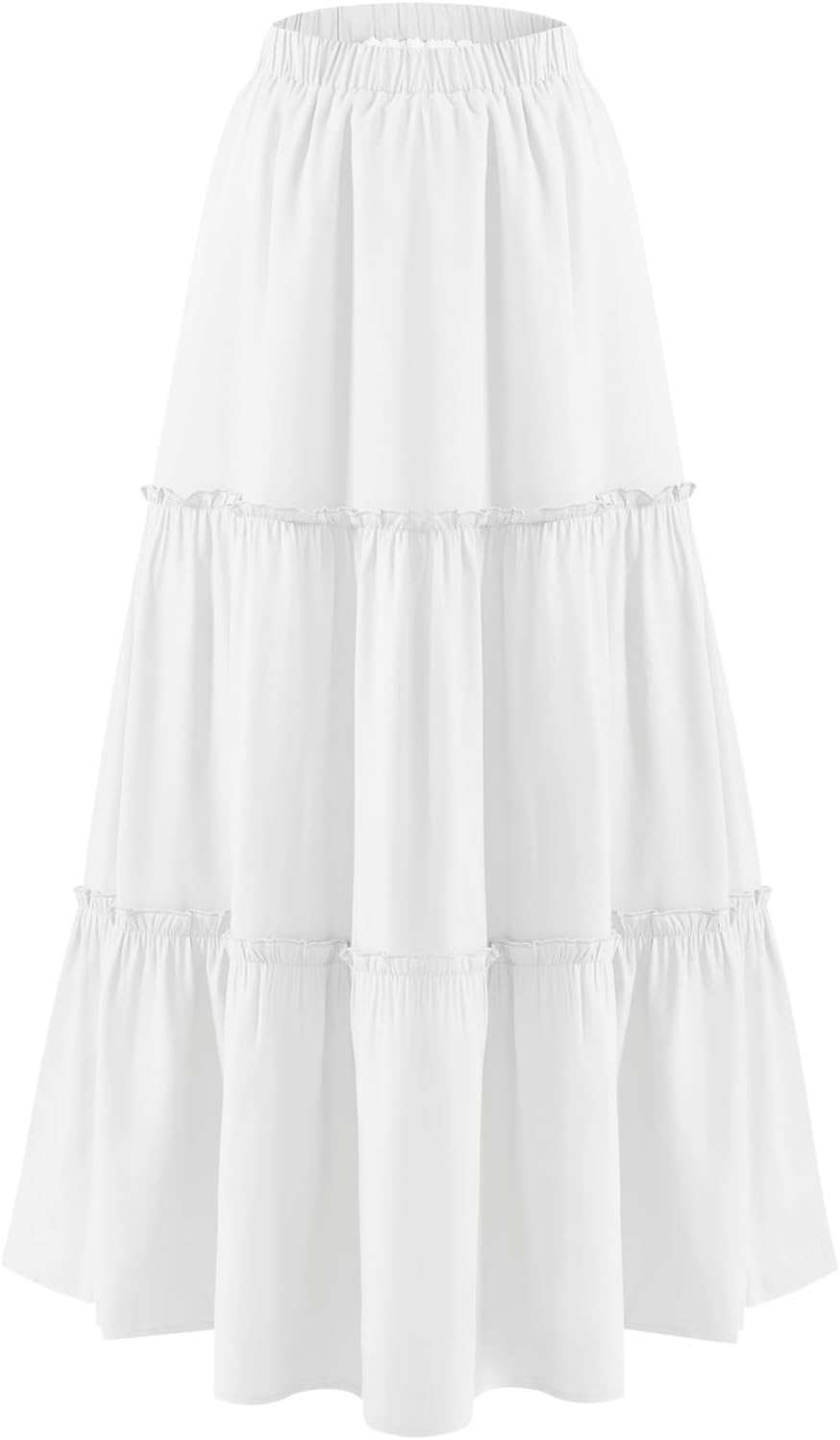 BOMAROLAN Women's Maxi Skirts Summer Elastic High Waist Boho Flowy Skirt A Line Long Skirts Ruffle Swing Beach Skirts