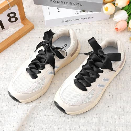 2 Pairs Ribbon Shoe Laces, 47" Flat Satin Shoelaces Soft Silky Shoe Ties 3/4" Wide Fashion Shoestring for Sneaker Boot2