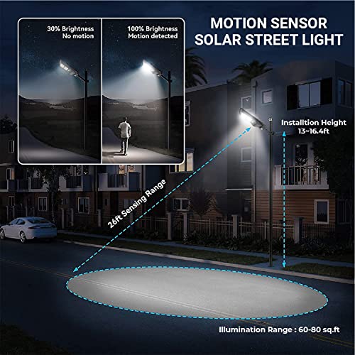 Image of Epyz 30Watt Grey Solar Street Light Outdoor with Remote, 208 Led Motion Sensor and Dusk to Dawn for Garden, Street, Lawn, Patios and Pathways [ with Out Pole ] [ Pack of 1, Cold White]