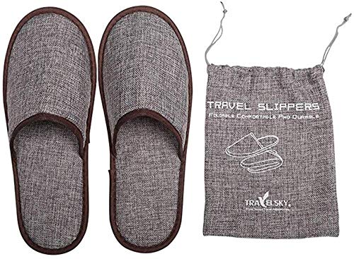 Crayoasis Portable Travel Slippers Folding Open Toe Sandals Non-Disposable Spa Hotel Slippers Washable Cotton Party Guest Room Indoor Shoes Women Men Business Anti-Skid Trip Flight Slippers