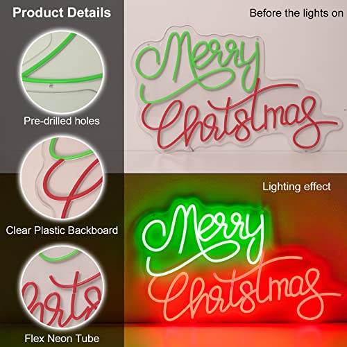 Image of Neon Signs Merry Christmas Neon Lights for Wall Decor LED Neon Light Signs Lighted for Window Bedroom Christmas Party Neon Christmas Decorations 23.62x16.12''