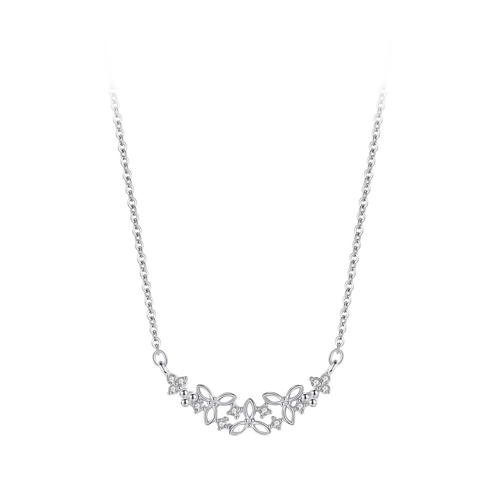 Collana Moissanite Donna, Collana Lunga Elegante Ciondolo Catenina Gioielli Oro Bianco 9K/14K/18K Fiore Cavo 40+5cm