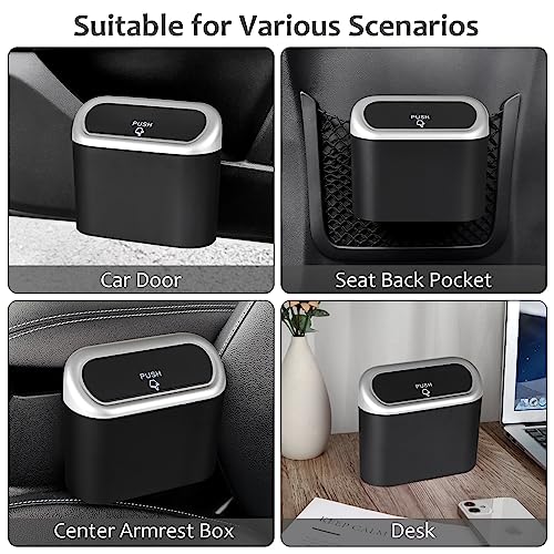 Image of Accmor Car Trash Can with Lid, Mini Vehicle Trash Bin Car Dustbin Garbage Organizer Holder with Trash Bag, 2 Pack Small Hanging Leakproof Cars Storage Bag Container for Auto, SUV, Office (Silver)