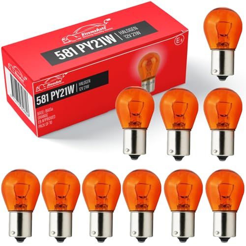 Xtremeauto X10 581 PY21W Bulbs - Car Indicator Bulbs X10 12V Indicator Bulbs Orange Amber Bayonet 21W Car Lights Indicators Bulb 12 21W Bulb Orange Indicator Bulbs 12V
