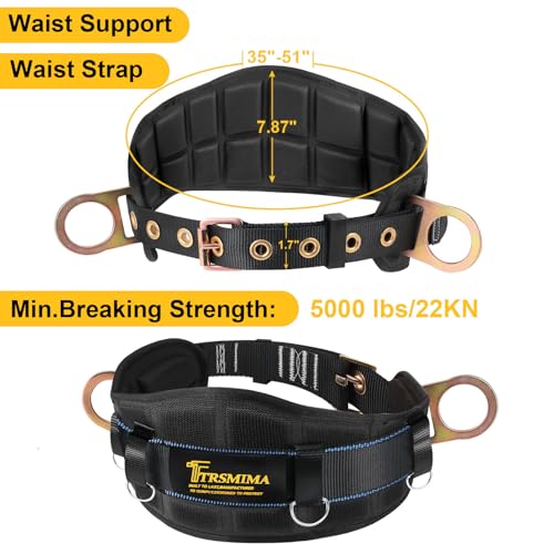 TRSMIMA Safety Harness Climbing Belt - Black Body Fall Protection Men Roof Tree Work Waist-Tongue Buckle Pad D-Ring - Thumbnail 3
