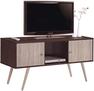 Hodedah Retro Style TV Stand with Two Storage Doors, and Solid Wood Legs, Chocolate