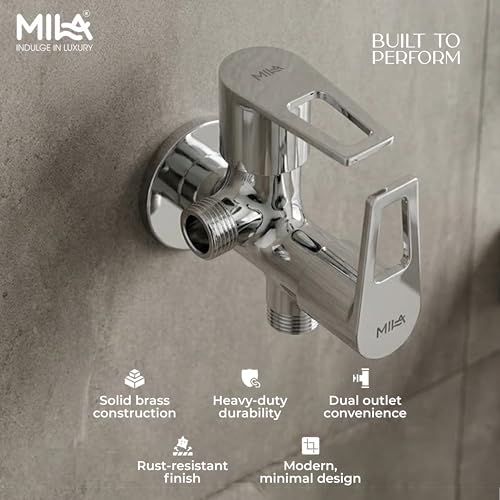 Image of Mila Floro 2 in 1 Angle Valve with Wall Flange | Mirror Chrome Finish | Quarter Turn Cartridge | inch BSP Male Thread Inlet & Outlet | Durable, Leak-Proof, Multi-Purpose| 10-Year Warranty