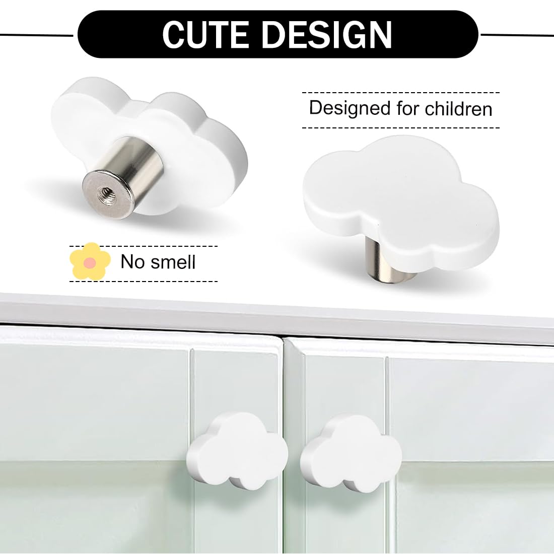 Pomelli per Cassetti Forma Nuvola Morbida Bianco 4 Pezzi Decorativi per Mobili Bambini