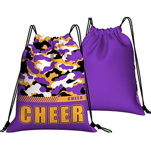Givotin Drawstring Backpack Waterproof Gym Drawstring Bags Sports String Bag Camo Sackpack-Purple Gold Cheer Drawstring Bag #TOP1