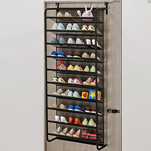 Vinteky Étagère à Chaussures à Suspendre Pour Porte,Organisateur Suspendu Rangement de Chaussures 10 Niveaux Organisateur de Chaussures Crochet Support Suspendu Support de Rangement (Noir)
