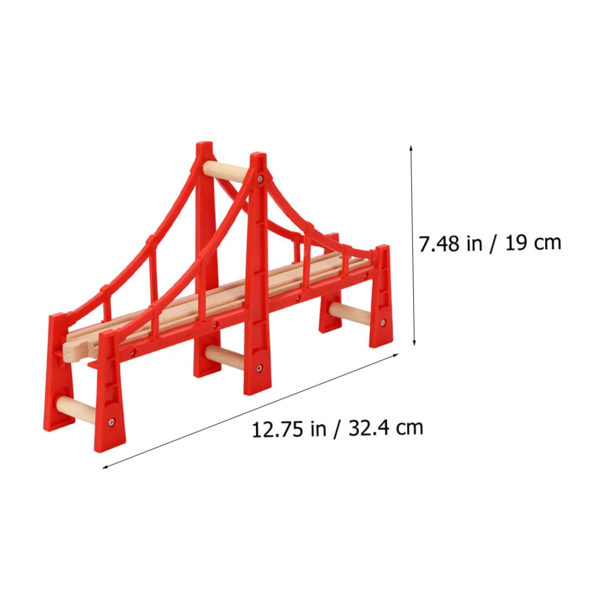 Pont Ferroviaire Surélevé Pendant la Saison des Fêtes en Bois Rouge Compatible Tous Jouets de Voies Ferrées Accessoire pour Circuits Garçon et Filles