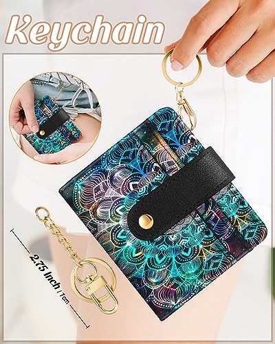 Image of Bistup Small Card Wallet for Women with Keychain, Boho Mandala | Clear ID Window, Compact Design for Daily Carry, Durable Material, Sturdy Keychain, Aesthetic