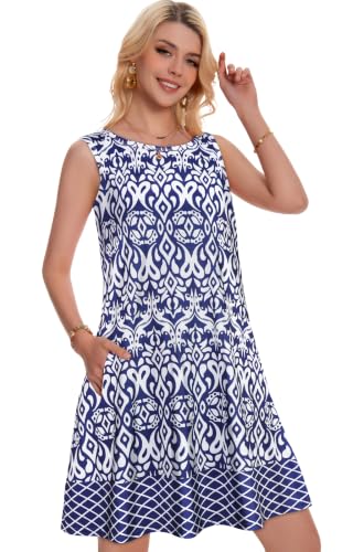 Image of Summer Dresses for Women Beach Boho Sleeveless Vintage Floral Flowy Pocket Tshirt Tank Sundresses 2026