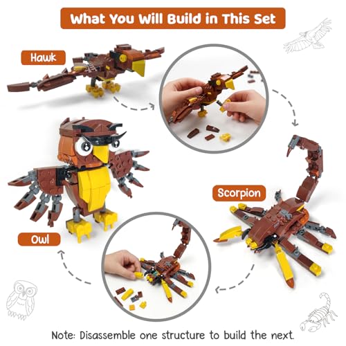 Image of Intelliskills Think Blocks: 3-in-1 Aquatic Animals 118 Piece Set,Shark, Squid&Seahorse, Model Building Kit for Kids,STEM Construction Set for Toddlers,Assemble&Play Game,Activity&Gifting Toy (Brown)