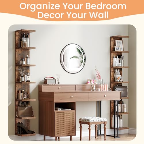 Image of upsimples 7-Tier Floating Wall Shelf, Brown Vertical Vanity Decor Shelves