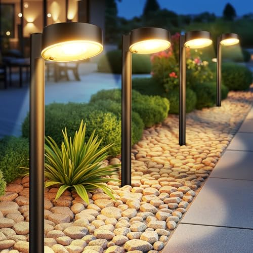 Ahaorigin 8 Pack Solar Pathway Lights Outdoor, 12 Brighter LEDs Solar Lights Outdoor Waterproof, Up to 12 Hrs Modern Path Light for Yard Garden Walkway Driveway Lawn, Warm White by Ahaorigin - Used condition - US$36.23